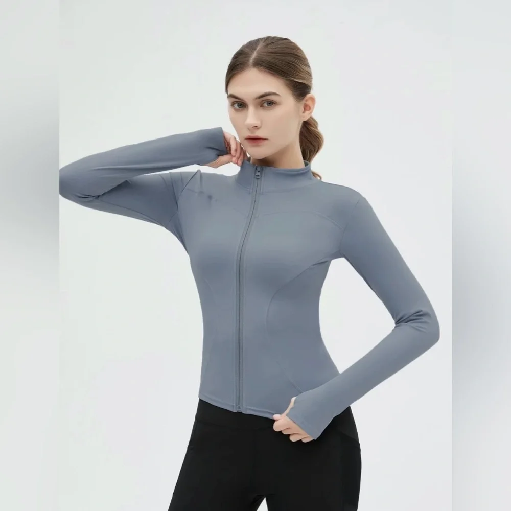 Steel Blue Solid Mock‎ Neck Zip-up